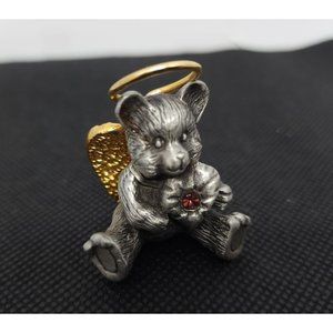 Birthstone February Angel Bear Vintage Pewter Teddy Bear with Heart shape stone
